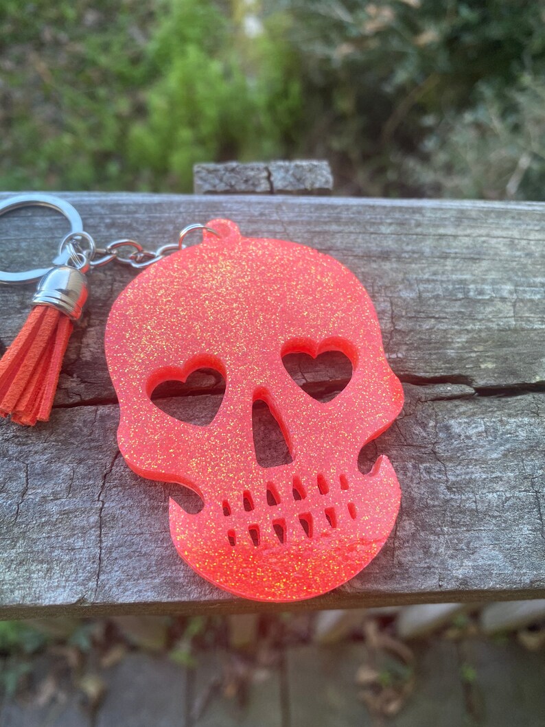 Orange Coral Skull Keychain
