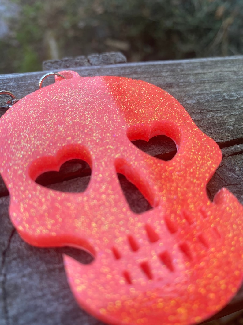 Orange Coral Skull Keychain