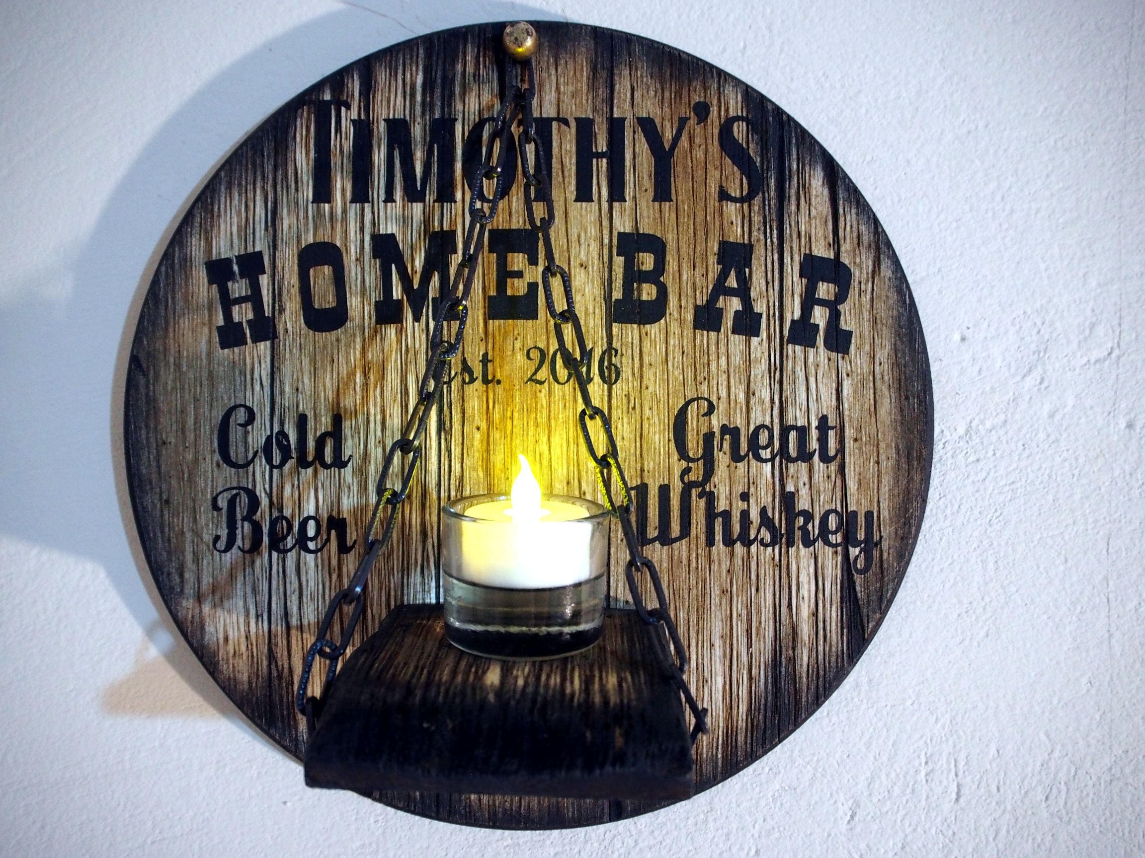 Custom Candle Sconce inspired by aged wine and whiskey barrel tops