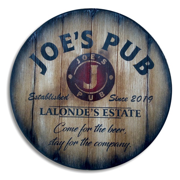 Personalized Table Top Inspired by Old Whiskey Barrels, Custom Gifts, Rustic Living Room Home Bar Man Cave Furniture, Sizes: 16" to 46''