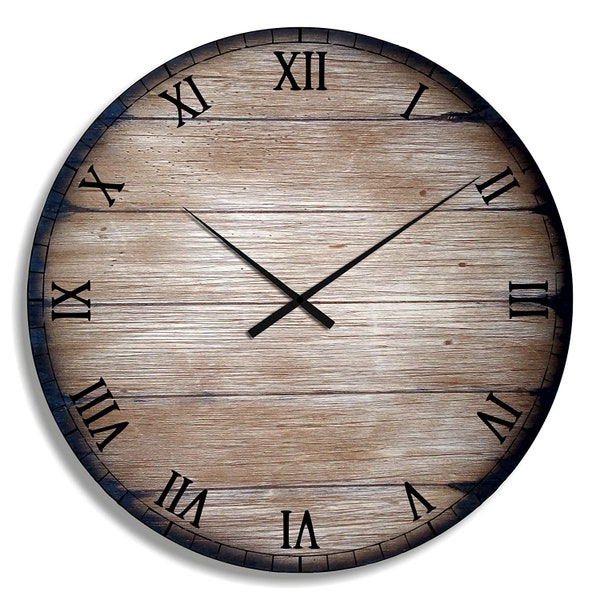 Horloge murale en bois de ferme inspirée des fûts de vin et de whisky vieillis, 7 tailles (de 11 à 40 pouces), décor à la maison en chêne vieilli