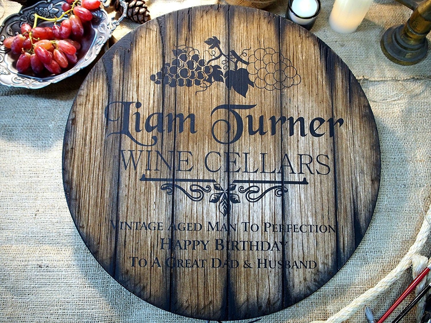 Personalized decor sign inspired by wine barrel tops