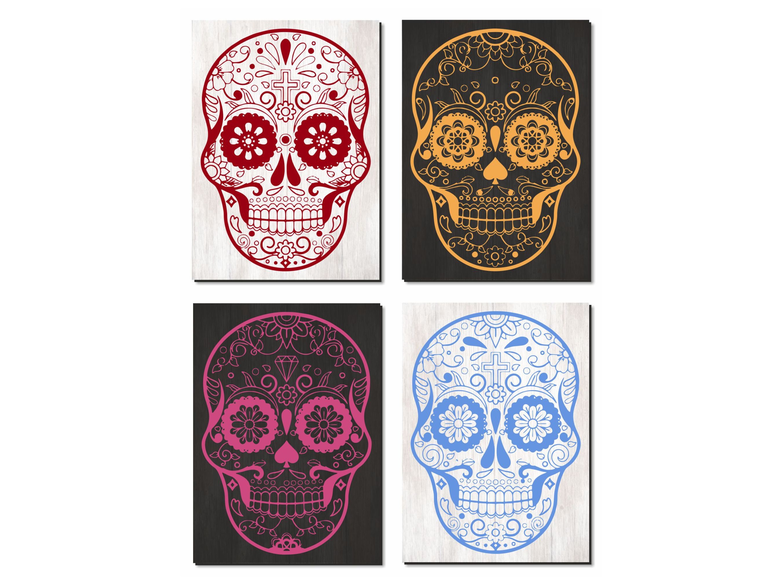 Skull Decor Wall Art, Four Panels Set, Custom Made with the Colors