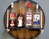 Personalized Wall Mounted Wood Wine Rack or Liquor Bottle Storage Holder Inspired by Old Whiskey & Wine Barrels, Custom Gifts