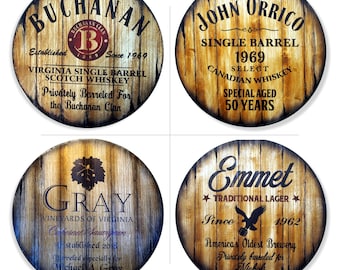 Personalized Round Table Top, 16''/20''/24''/30''/36''/40"/46'' D, Inspired by aged wine & whiskey barrels, Patio Furniture, Bar Table Tops