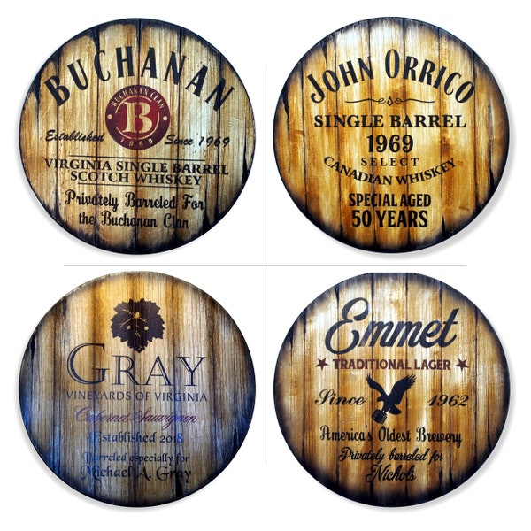 Dessus de table rond personnalisé, 16''/20''/24''/30''/36''/40"/46'' D, Inspiré par les vieux fûts de vin et de whisky, Meubles de patio, Plateaux de table de bar