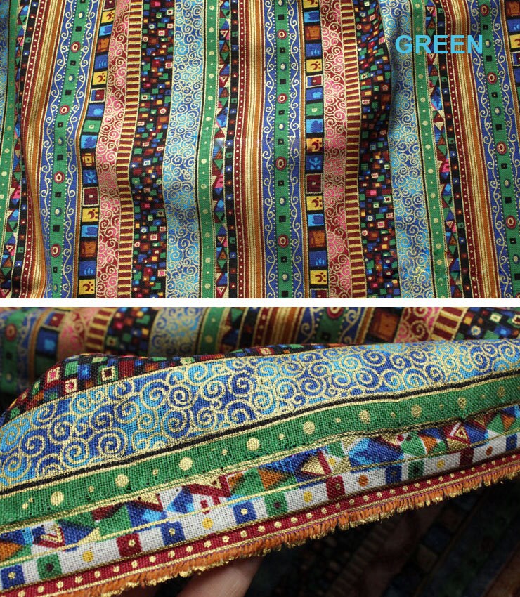 Stripy Cotton Linen Fabric BOHO Bohemian fabric Upholstery Etsy