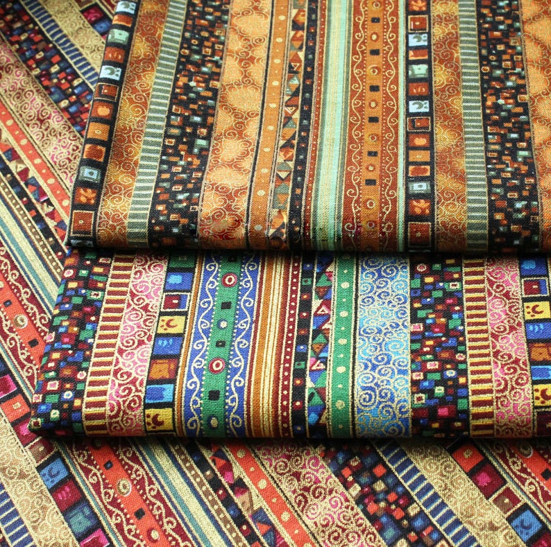 Stripy Cotton Linen Fabric BOHO Bohemian fabric Upholstery Etsy