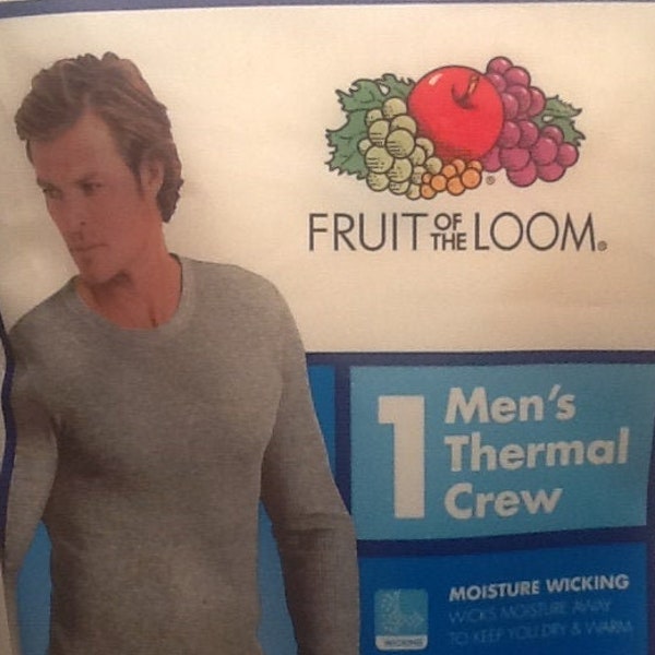 NEW in PACKAGE Men's Thermal Crew Top Fruit Of The Loom LARGE 42" / 44" Classics Midweight Waffle Natural Tag Free