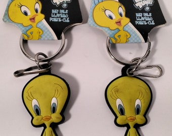 NEW w/Tag Rubber Tweety Bird Keychain / Clip On Lot Of 2 Looney Tunes Warner Brothers PlastiColor 2-3/4"