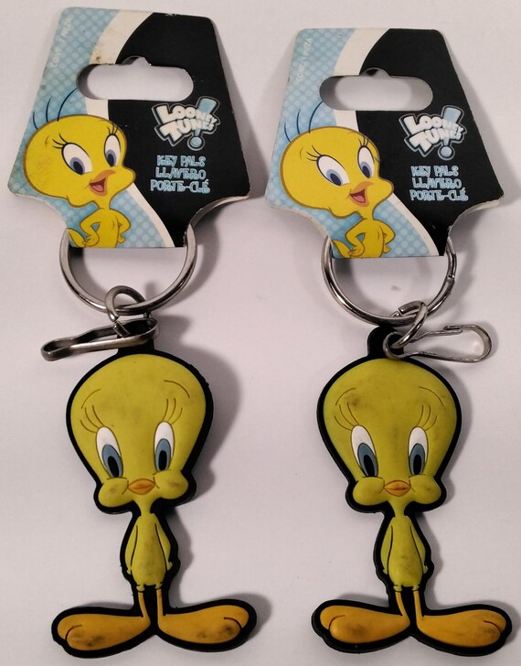 NEW w Tag Rubber Tweety Bird Keychain Clip On Lot Of 2 Looney Tunes Warner Brothers PlastiColor 2 3 4