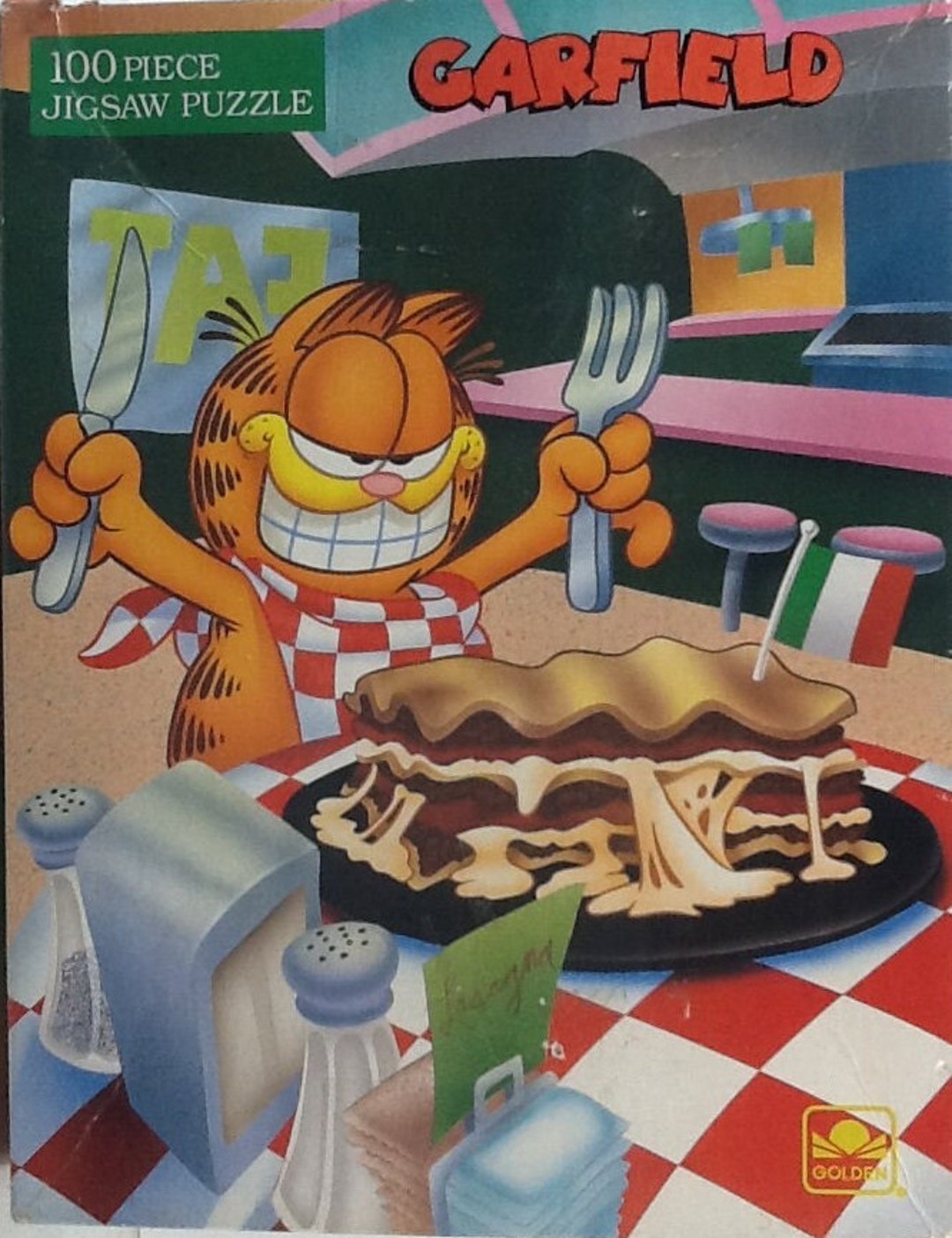 Vintage 1978 Garfield Eating Lasagna in Restaurant 100 Pc Jigsaw Puzzle