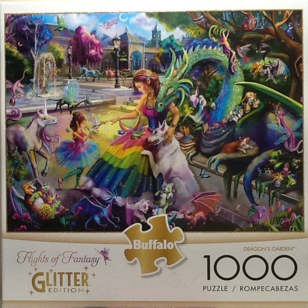 Dragon's Garden Flights Of Fantasy Glitter Edition Rose Catherine Khan 1000 pc Jigsaw Puzzle 26.75" X 19.75" Buffalo Games