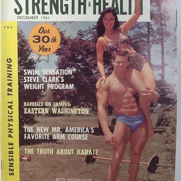 VINTAGE December 1961 Strength & Health Fitness Magazine Cover: Betty Woodhouse And Tommy Johnson