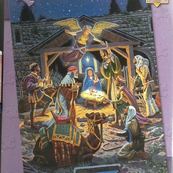 Holy Night Jesus Manger Mary Joseph Three Wise Men Angel William Ternay 1000 pc Jigsaw Puzzle 27-1/5" X 19-2/3" MasterPieces #70110