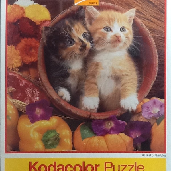 Vintage 1991 Basket Of Buddies Kittens Kodacolor Kodak Jigsaw Puzzle 550 pc 18-15/16" X 20-1/8" Rose Art