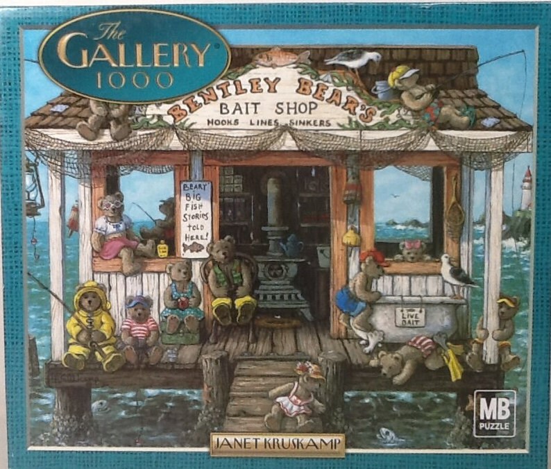 Bentley Bear's Bait Shop Janet Kruskamp 1000 Pc Jigsaw Puzzle 20-1/8 X  26-3/16 Milton Bradley 