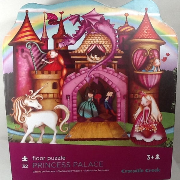 Princess Palace Unicorn Dragon Castle 32 pc Giant Floor Puzzle 20" X 26" Crocodile Creek