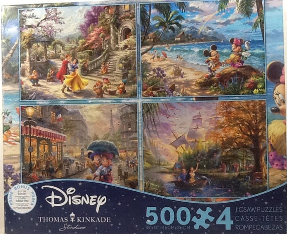 Disney Thomas Kinkade 4-pack Snow White and 7 Dwarfs Mickey & Minnie in  Paris Pocahontas Jigsaw Puzzle 500 Pc Ea 18 X 14 Ea Ceaco 3672-1 