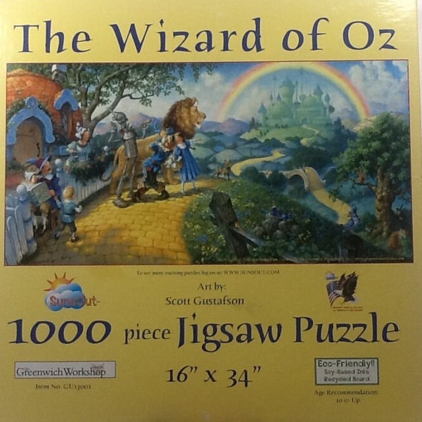 The Wizard Of Oz Yellow Brick Road Dorothy Tin Man Scarecrow Cowardly Lion Scott Gustafson 1000 pc Jigsaw Puzzle 16" X 34" SunsOut #GU13001