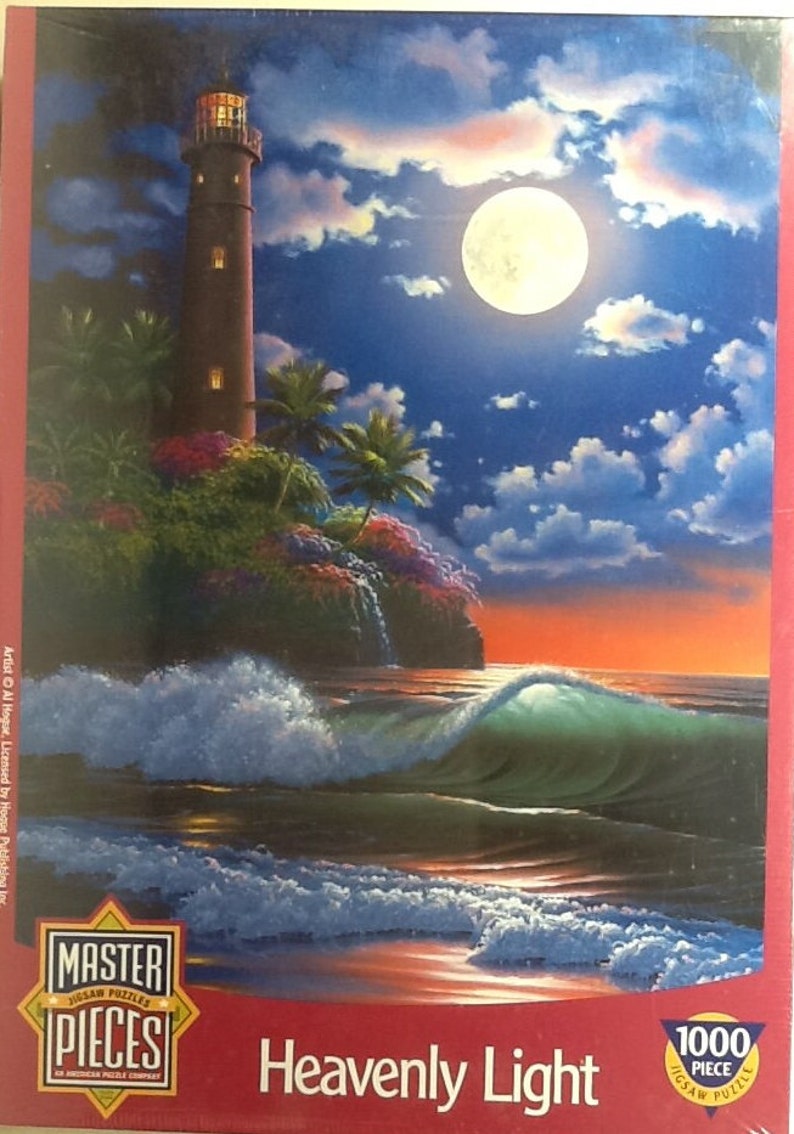 FACTORY SEALED Heavenly Light Full Moon Lighthouse Al Hogue 1000 pc Jigsaw Puzzle 19.25 X 26.75 Master Pieces 70109 image 1