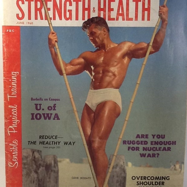 VINTAGE June 1960 Strength & Health Fitness Magazine Cover: Gene Bohaty
