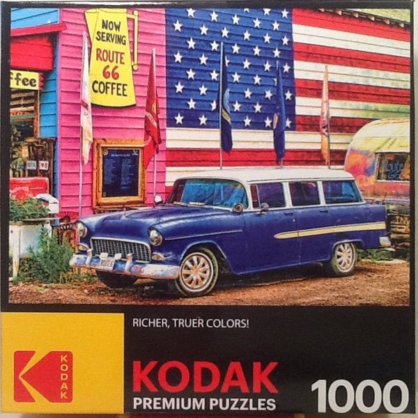 Route 66 Coffee Diner 1955 Chevy Wagon Airstream Trailer USA Flag Kodak Premium Jigsaw Puzzle 1000 pc 27" X 20" Cra-Z-Art #8700