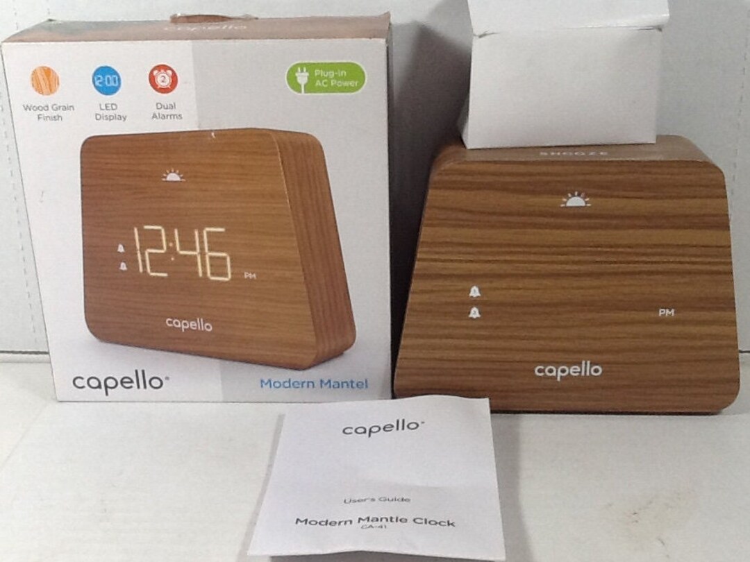 Capello Modern Mantel Wood Grain Finish Dual Alarm Clock LED Etsy