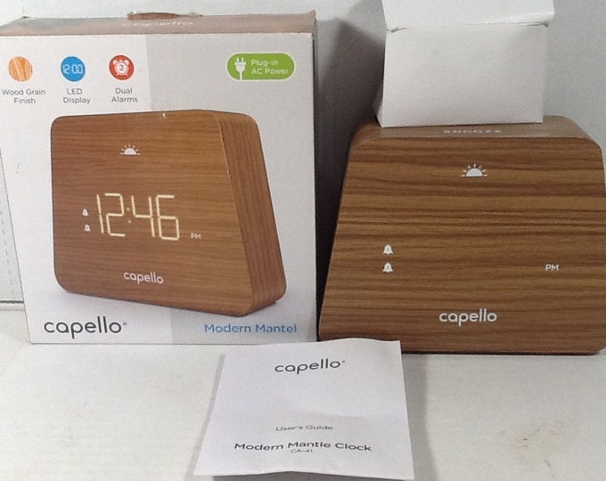 Capello Modern Mantel Wood Grain Finish Dual Alarm Clock LED Display AC