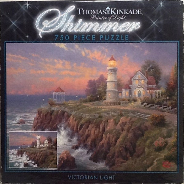 Victorian Light Shimmer Lighthouse Thomas Kinkade 750 pc 24" X 18" Jigsaw Puzzle Ceaco #1133-9