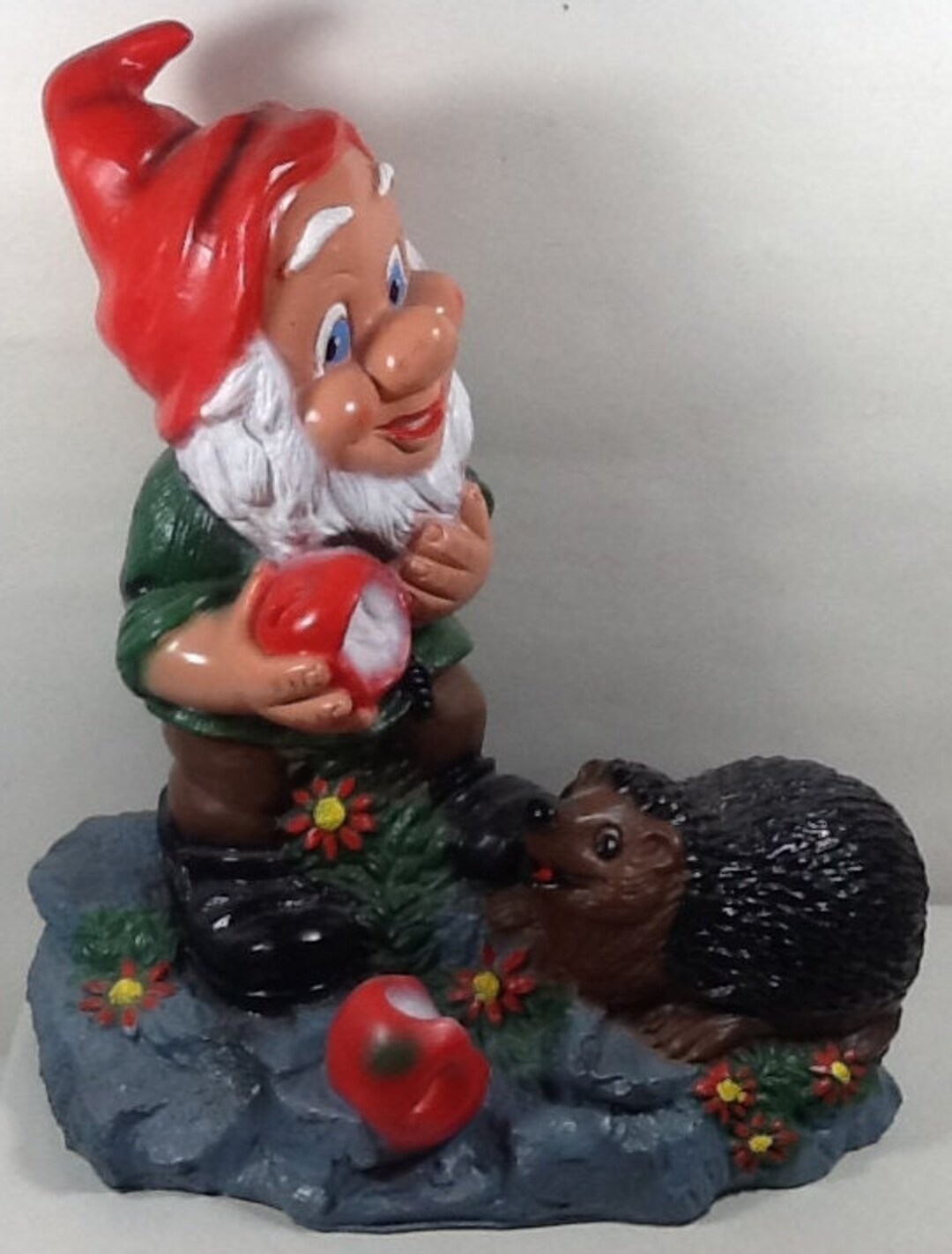 Vtg Zeho Garden Gnome Elf Blue Eyes Smiling Porcupine Apples Etsy