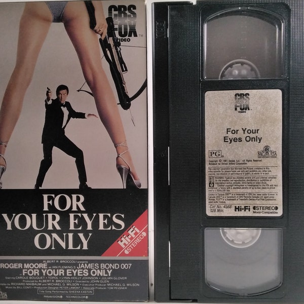 Vintage 1984 For Your Eyes Only James Bond 007 Ian Fleming VHS Roger Moore Carole Bouquet Lynn Holly-Johnson MGM/UA Cbs/Fox Video Hi-Fi Red