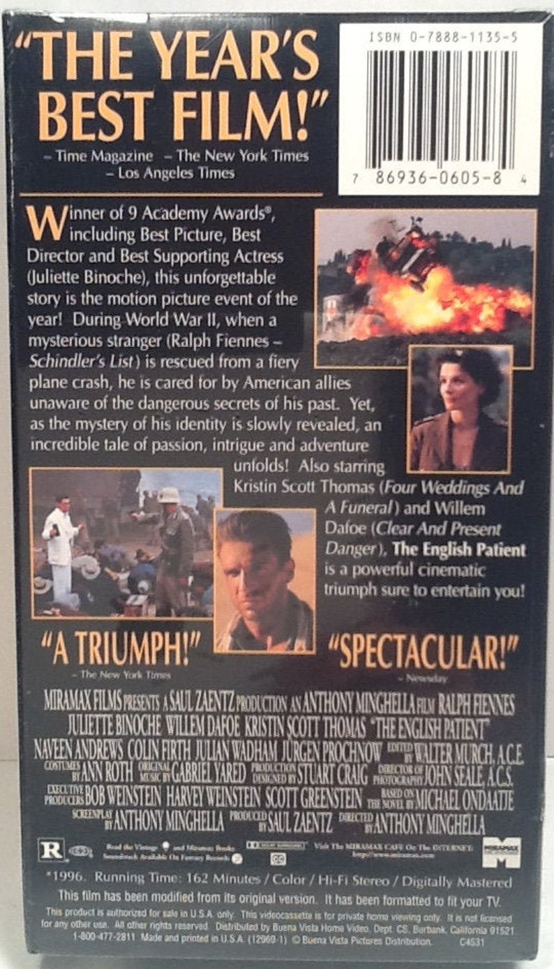 FACTORY SEALED the English Patient VHS Ralph Fiennes Juliette - Etsy