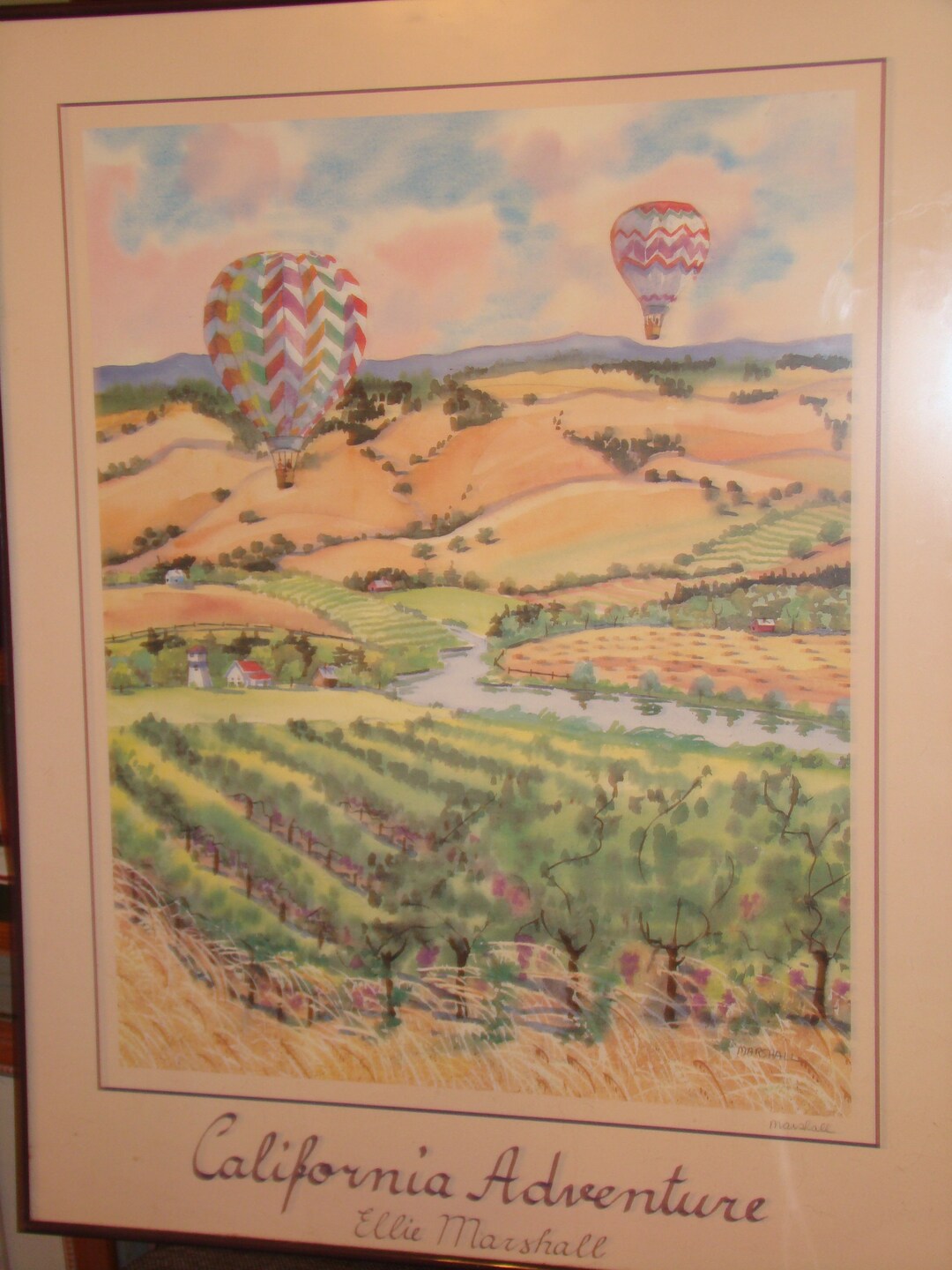 Vintage Framed Poster / Print Signed Ellie Marshall California