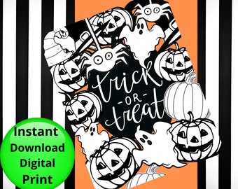 Halloween coloring page, Trick or treat, teacher decorations, instant download