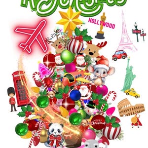 Feliz Natal PNG Aventura Arte, Amante de viagens, Rato de Papai Noel PNG, Árvore de avião, Londres retrô, Camisa de árvore de Natal sublimada, digital
