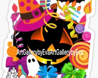 Neon pumpkin Halloween Stickers, Cute Fall Stickers, ghost sticker, Colorful Witches Hat, Spooky Season, Birthday gift, pumpkin party favors