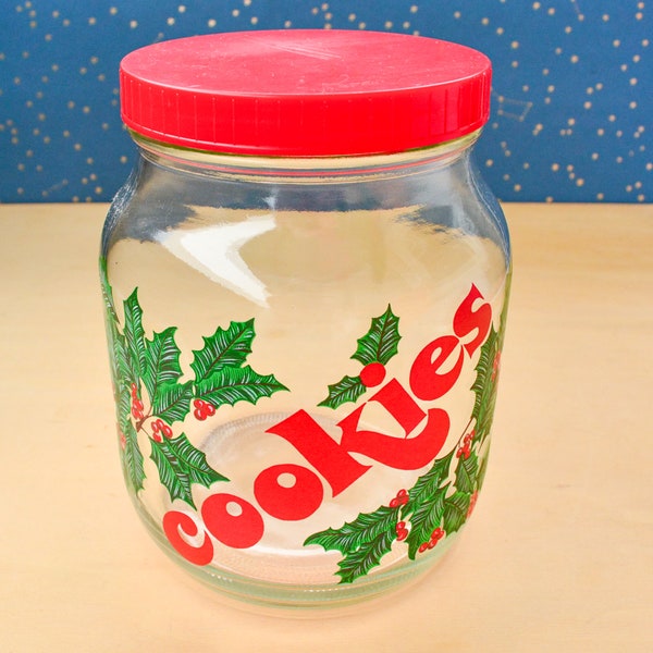 Holly Berries Christmas 1/2 Gal Glass Cookie Jar