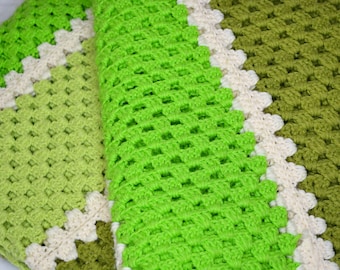 Shades of Green Striped Handmade Crochet Blanket/Afghan
