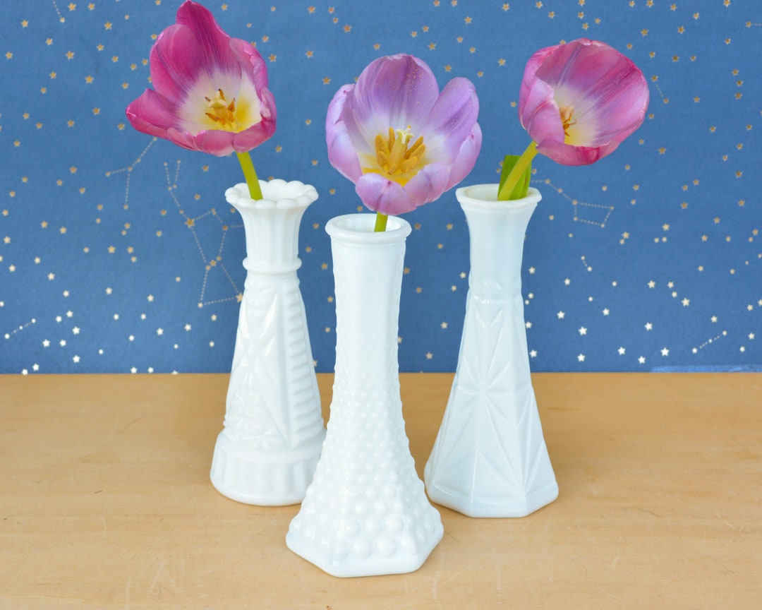 Milk Glass Assorted Bud Vases Set of Three Etsy