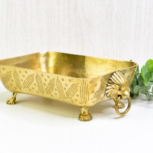 Brass Lion Head Footed Etched Dish/Planter