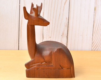 Hand Carved Teak Wood MCM Deer