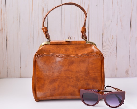 Brown Patent Leather Handbag - image 1