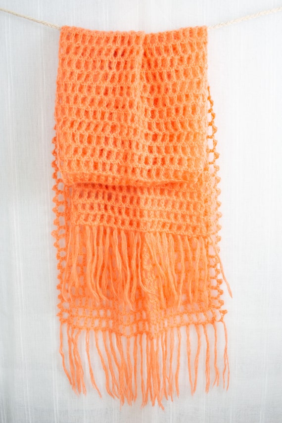 Coral Open Weave Long Wool Scarf - image 3