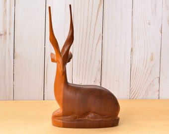 Hand Carved Wood Gazelle Figurine