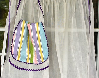 Half Apron Sheer with Multi-Colored Striped Pocket
