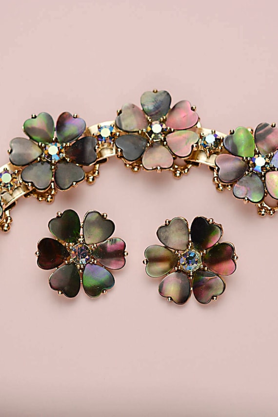 Aurora Borealis Flower Bracelet and Earring Set