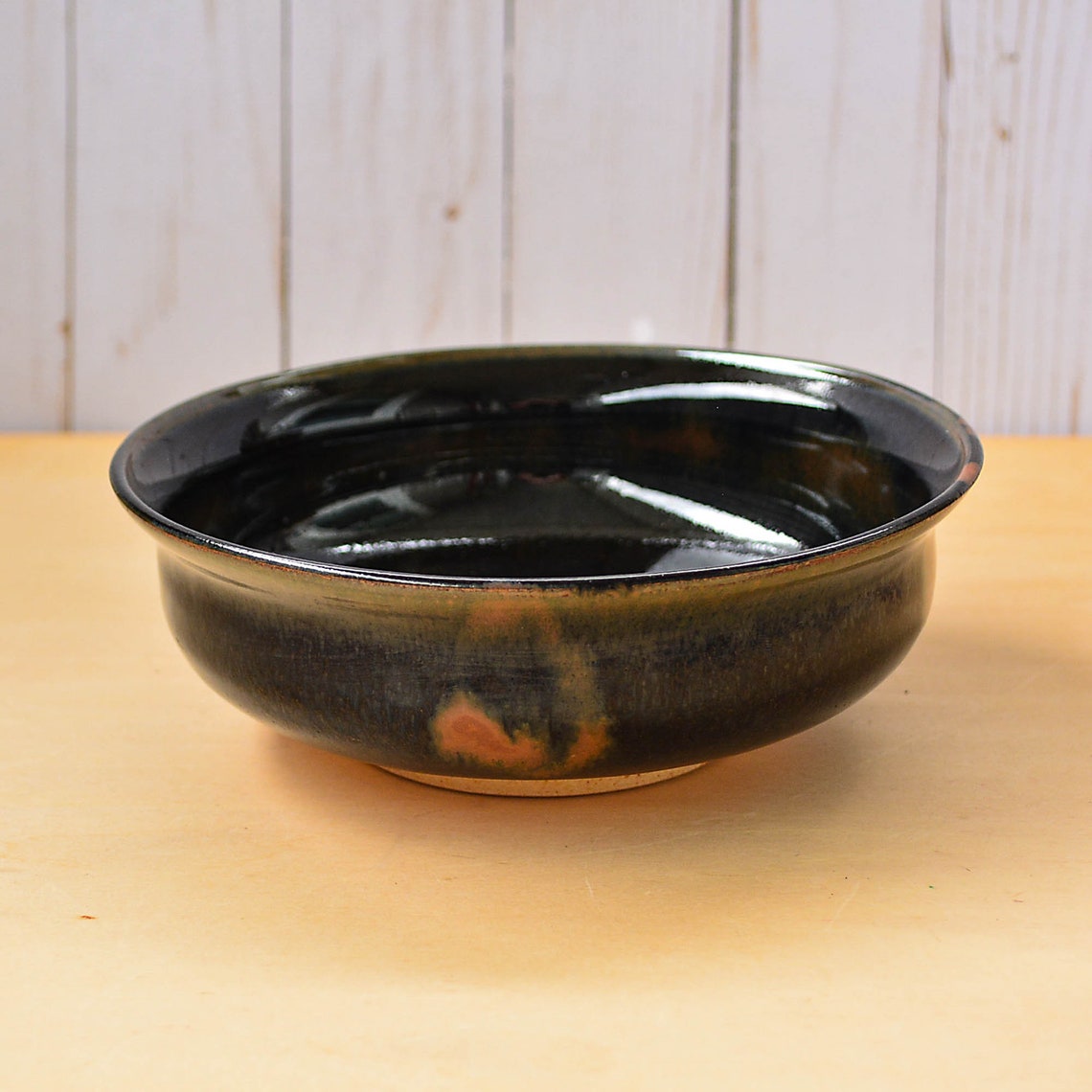 Black Pottery Bowl With Ombre Edge and Copper Swirls Etsy