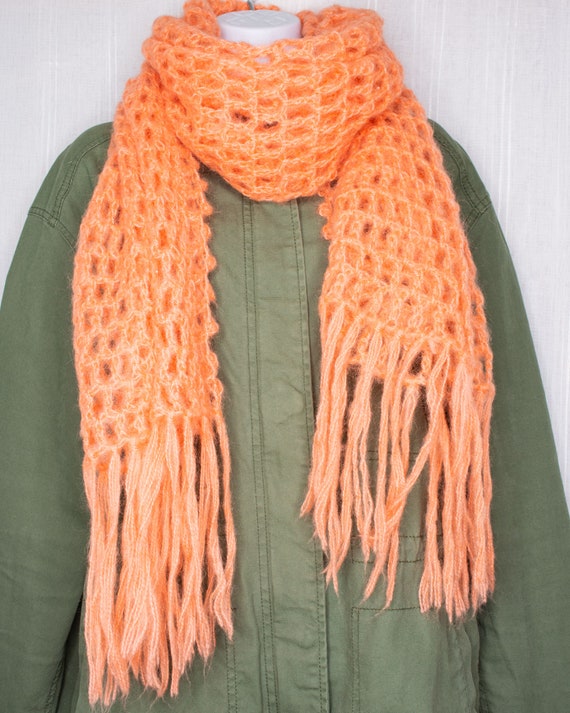 Coral Open Weave Long Wool Scarf - image 2