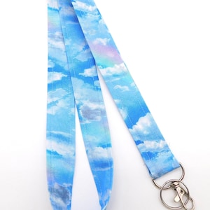 Clouds and Rainbows Lanyard for Keys and ID Badge / Optional Breakaway Sky and Clouds Lanyard / ID Badge Strap / Teacher Neck Lanyard